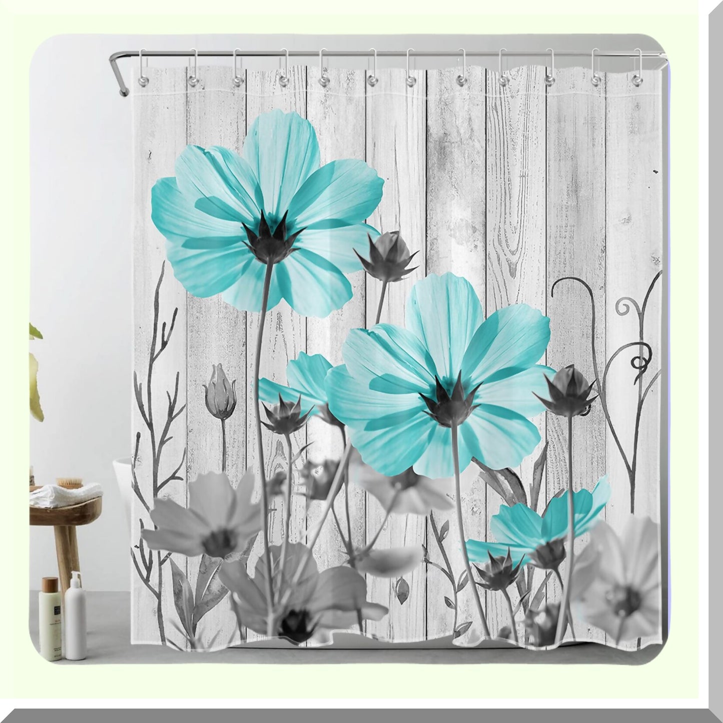 Vintage Floral Teal 72x72 inch Shower Curtain