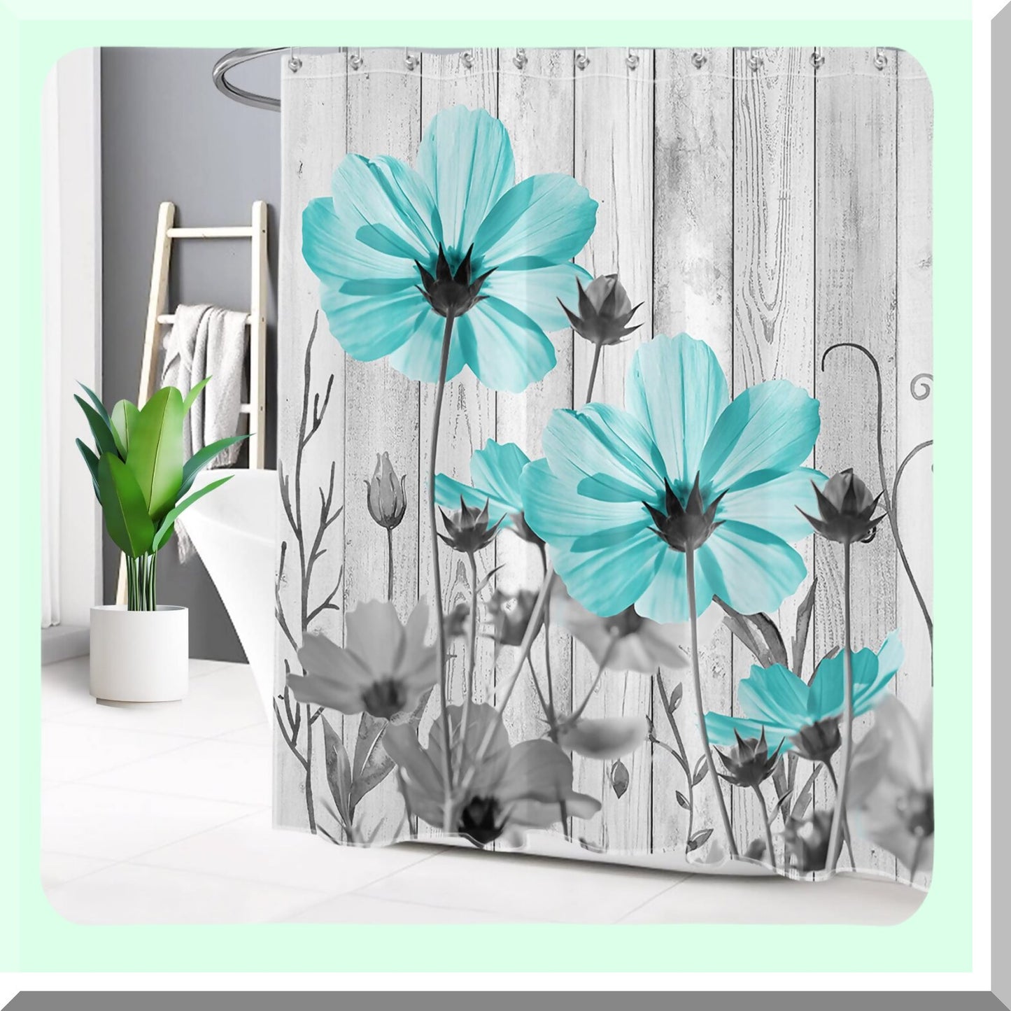Vintage Floral Teal 72x72 inch Shower Curtain