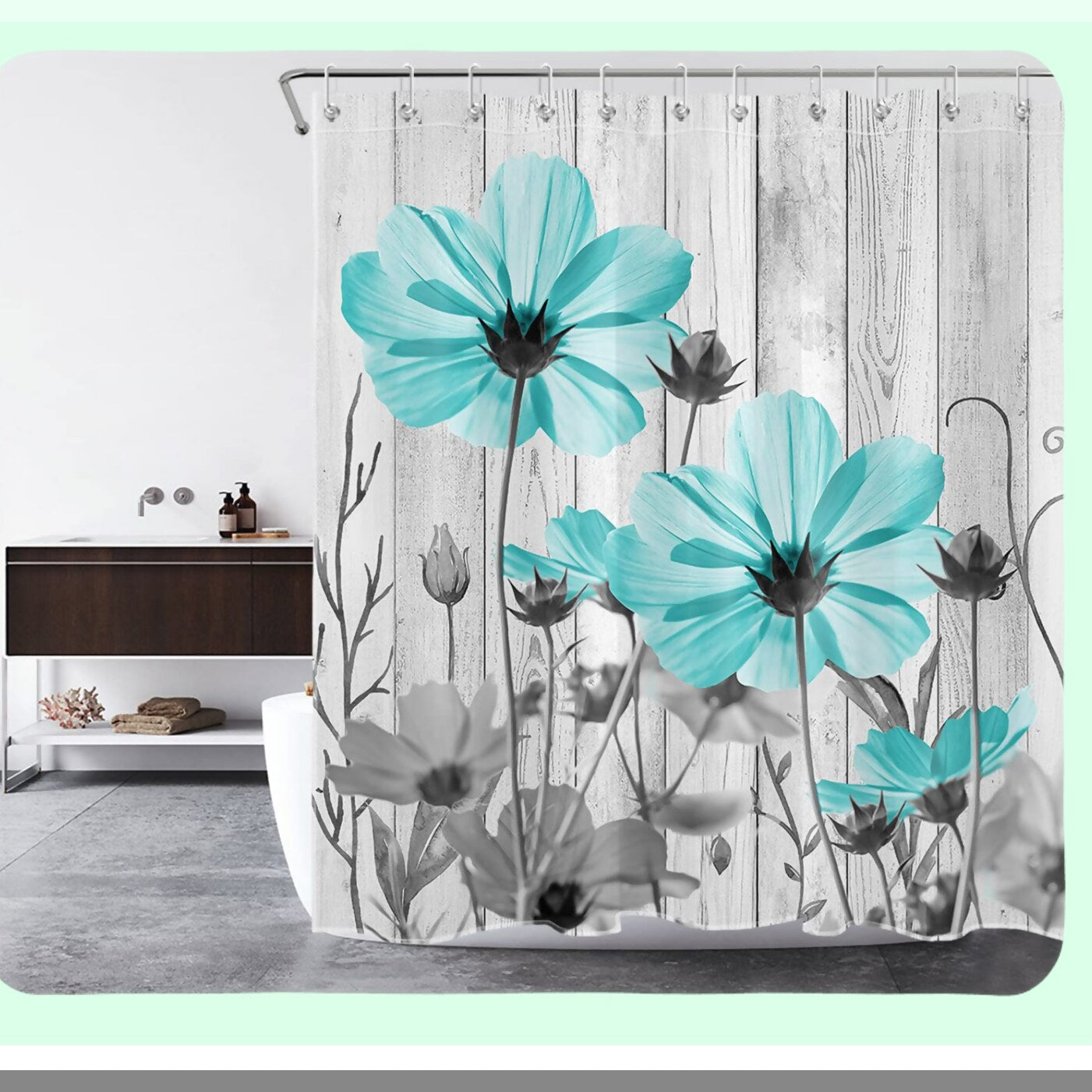 Vintage Floral Teal 72x72 inch Shower Curtain