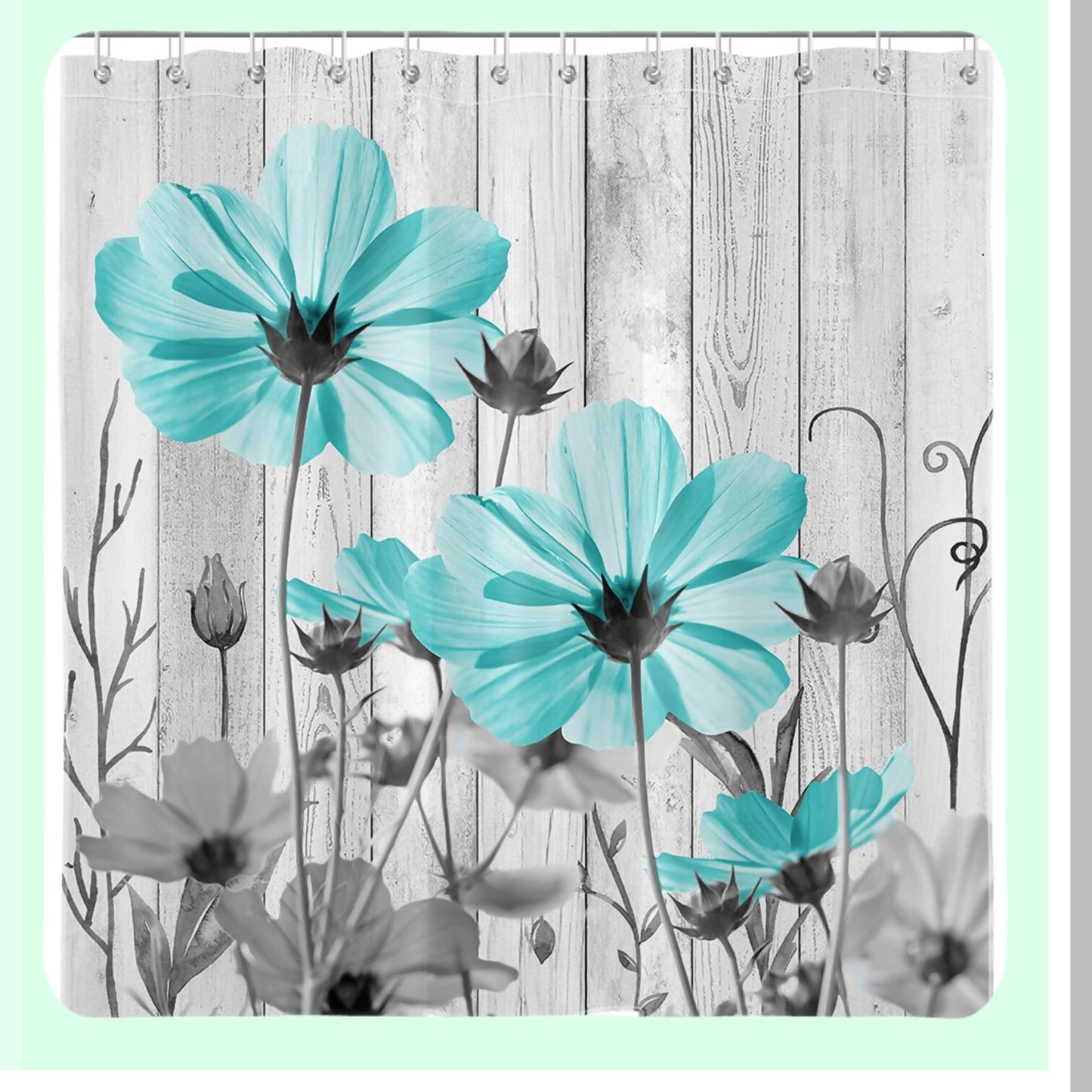 Vintage Floral Teal 72x72 inch Shower Curtain