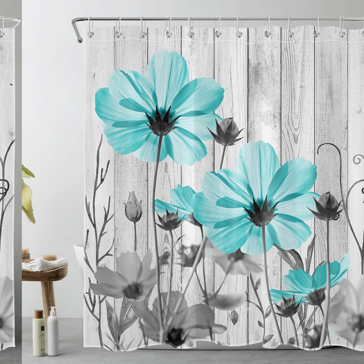 Vintage Floral Teal 72x72 inch Shower Curtain