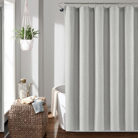 Vintage Stripe Cotton Shower Curtain 72x72 Gray