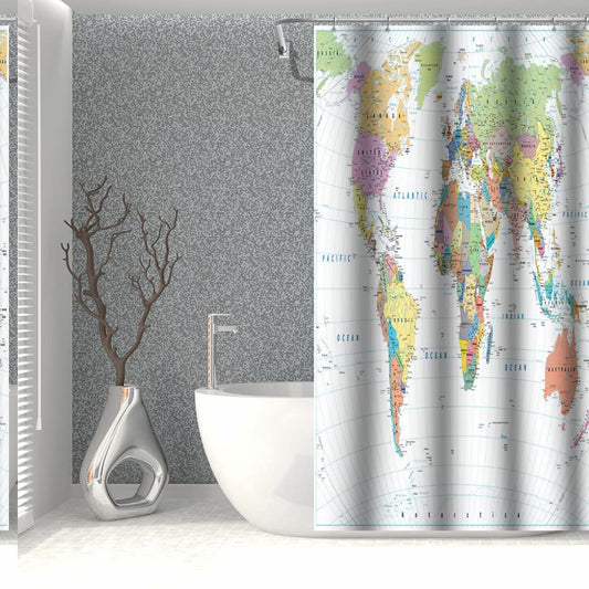 36x72inch World Map Shower Curtain with Hooks