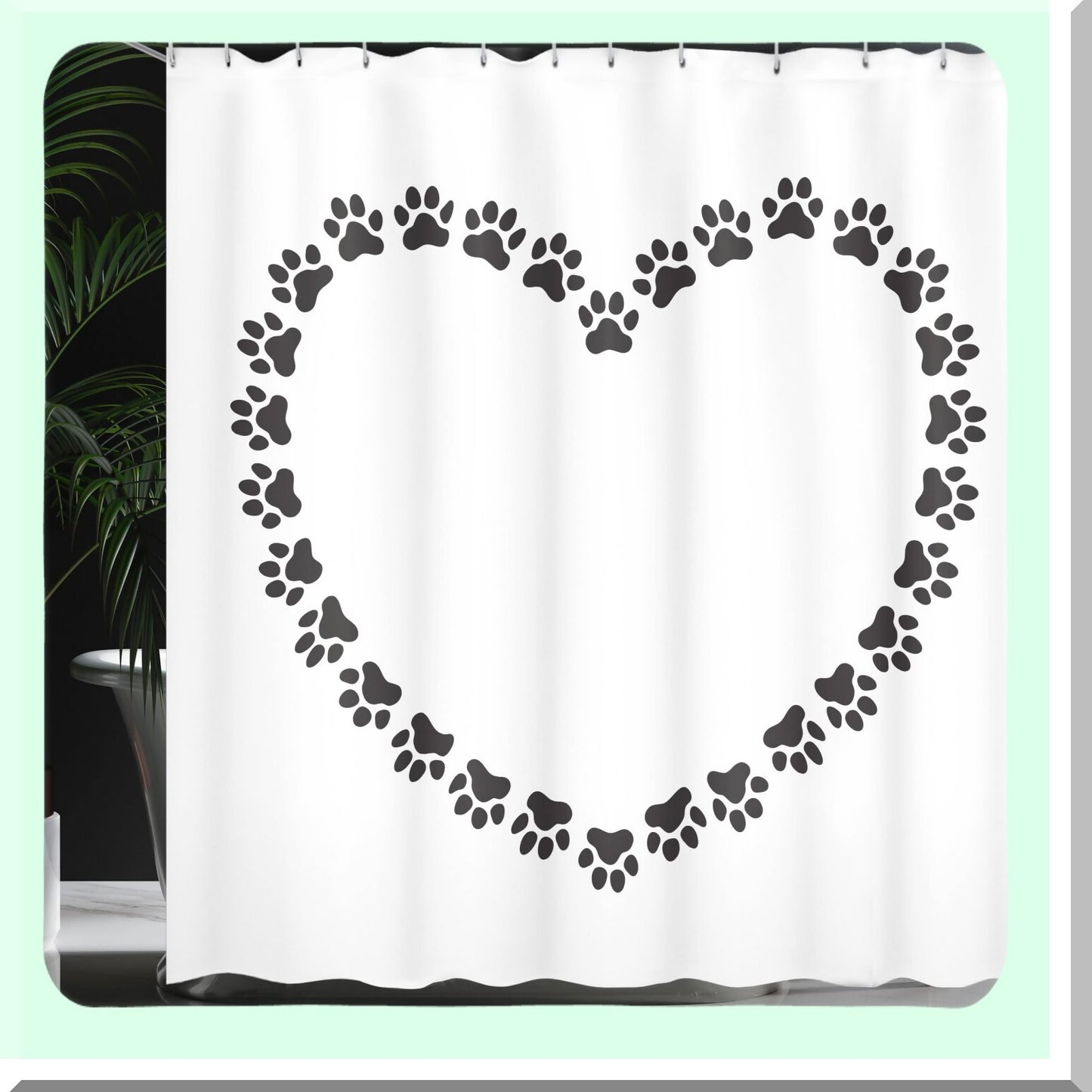 Paw Print Shower Curtain 69x70 Inches White Grey