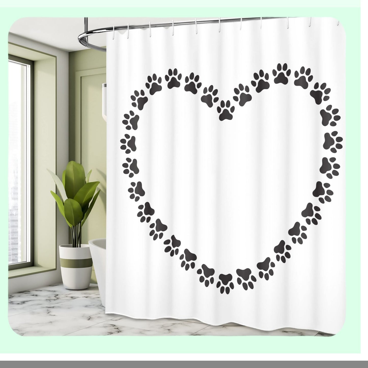 Paw Print Shower Curtain 69x70 Inches White Grey