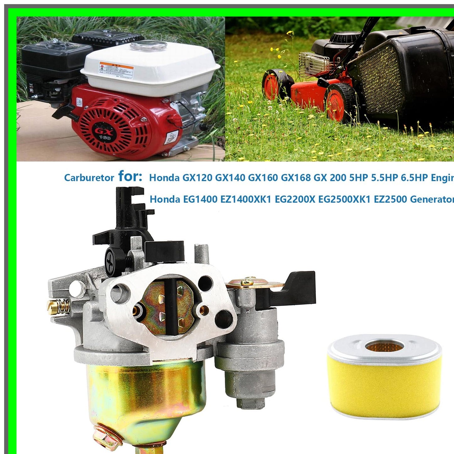 GX160 Carburetor Air Filter Spark Plug Kit for Honda and Predator Engines