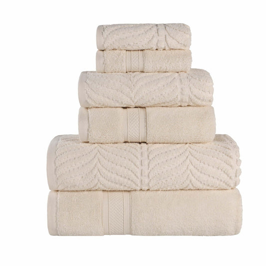 Cotton Chevron 6 Piece Towel Set Ivory