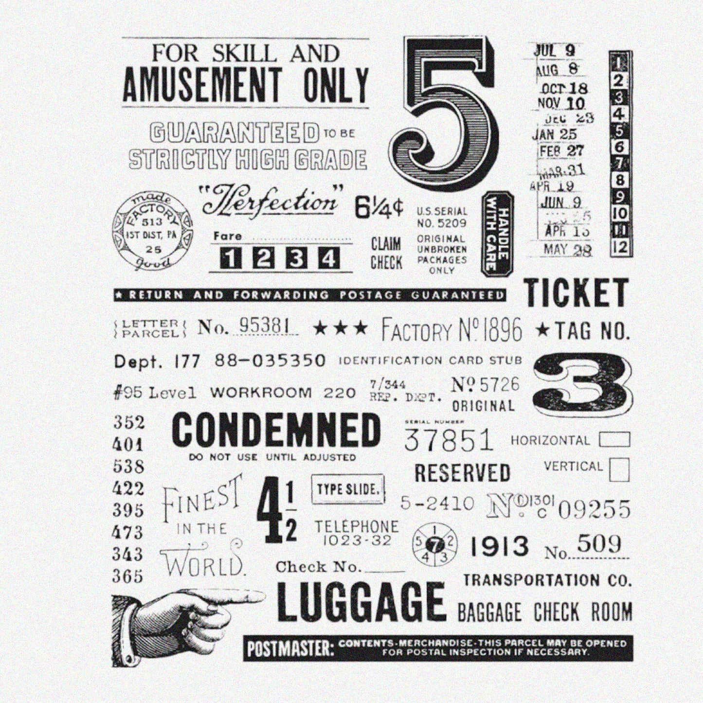 Luggage Condemned Ticket Alphabet Number Rubber Stamp