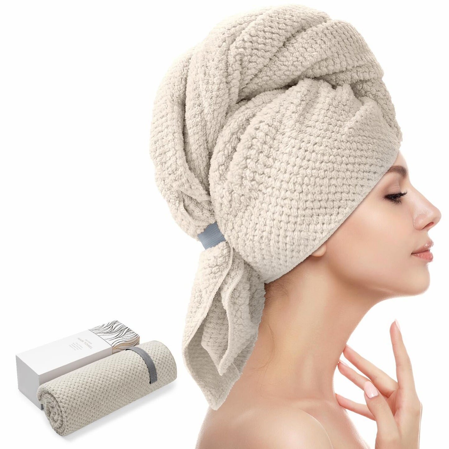 Microfiber Hair Towel Wrap with Elastic Strap