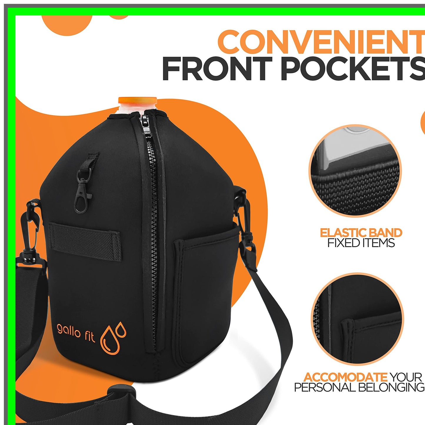 Neoprene Gallon Jug Sleeve with Strap and Clip for Water and Milk Jugs