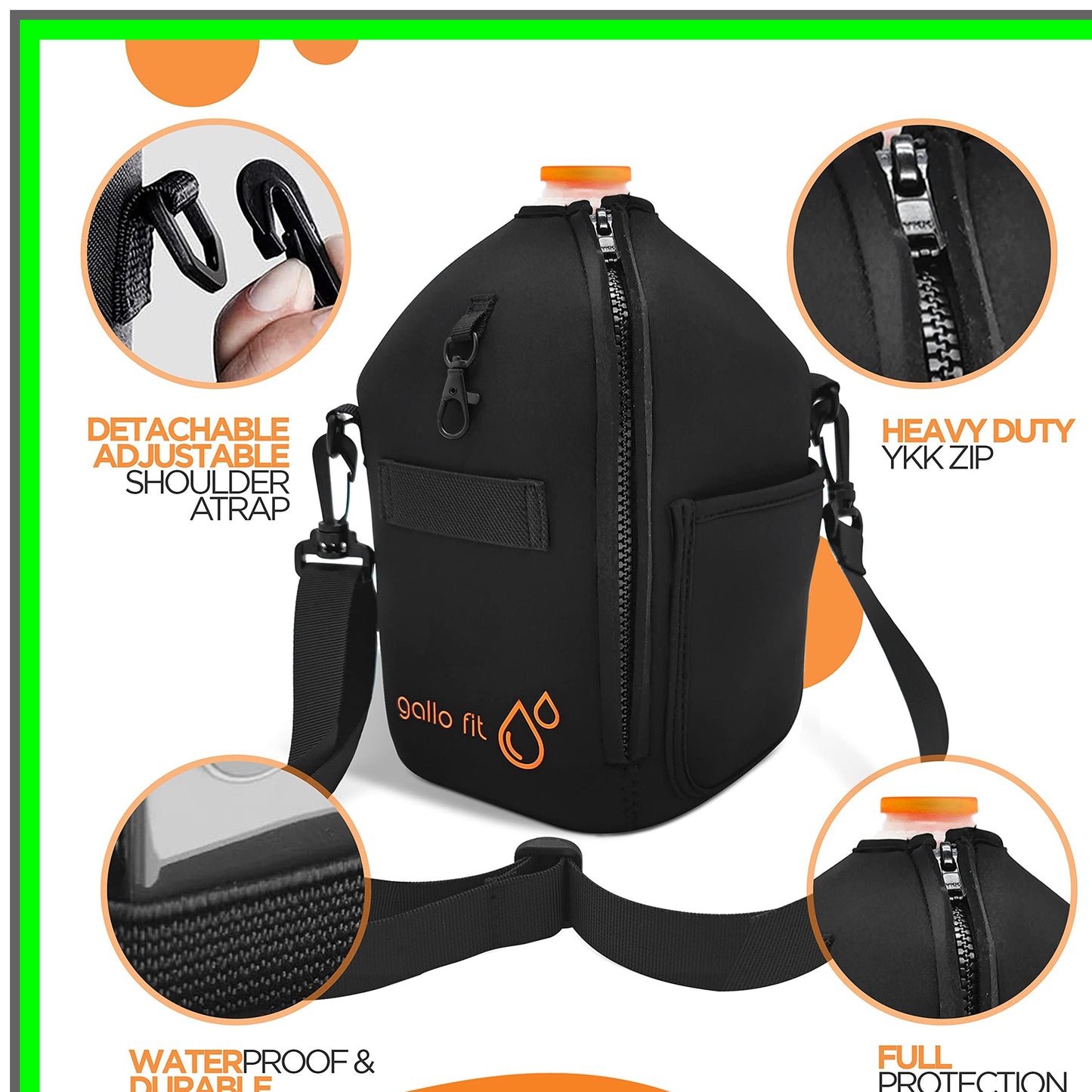 Neoprene Gallon Jug Sleeve with Strap and Clip for Water and Milk Jugs