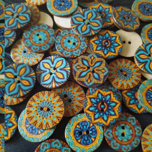 400 Pcs Wooden Buttons Set 15mm, 20mm, 25mm Blue