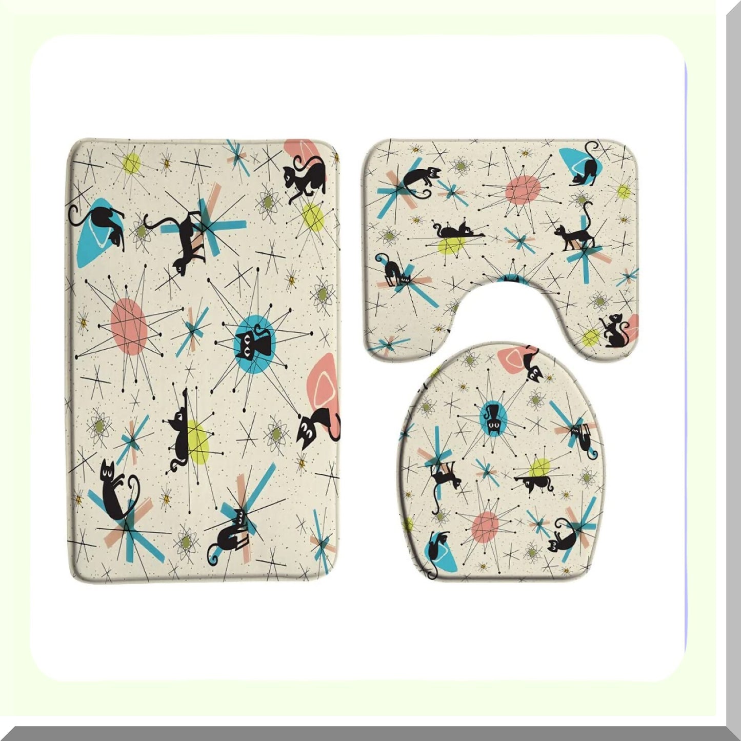 3-Piece Vintage Atomic Starbursts Bath Mat Set