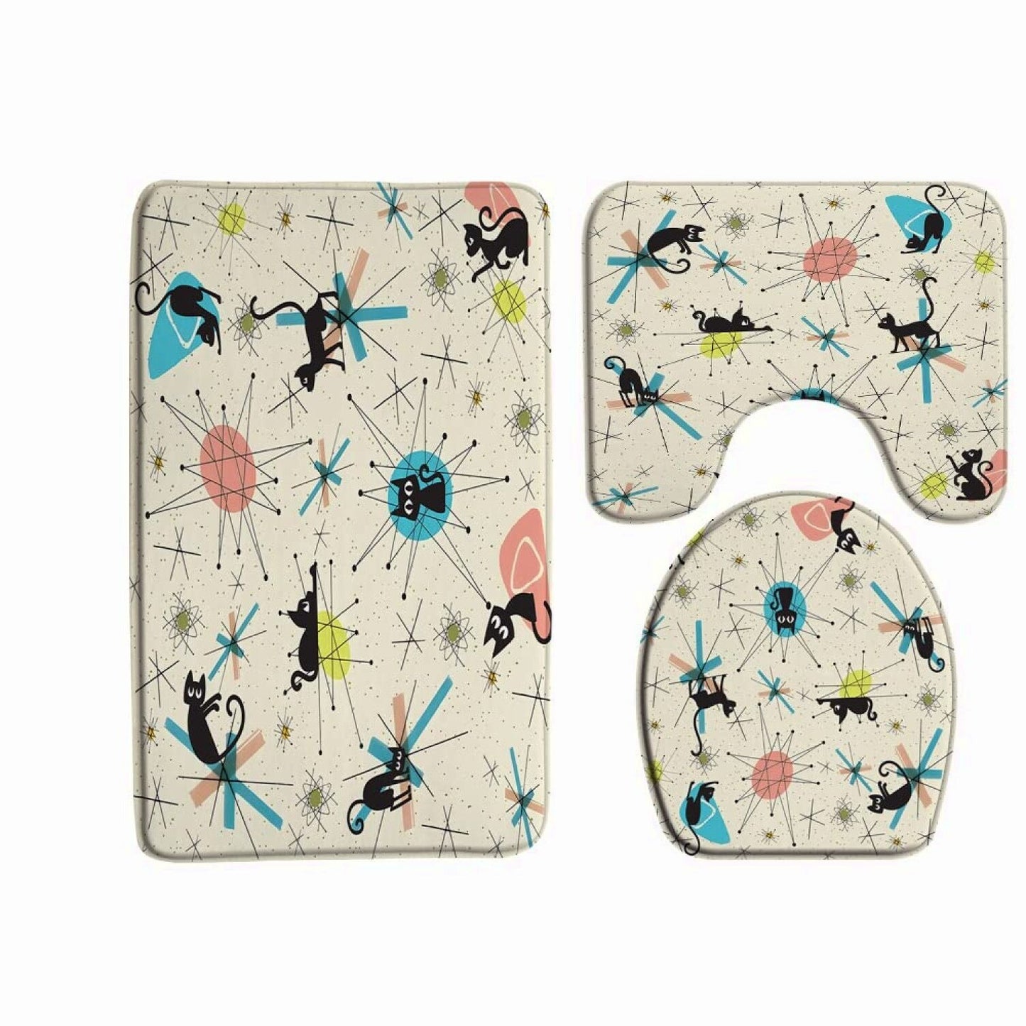 3-Piece Vintage Atomic Starbursts Bath Mat Set