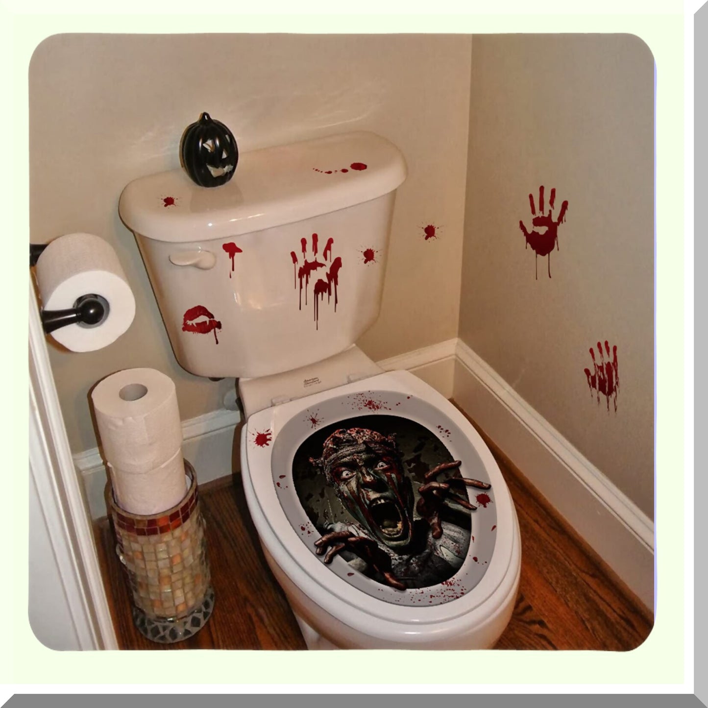 Zombie Scream Tet Lid Decals Brown Bloody Bathroom Rat Vinyl