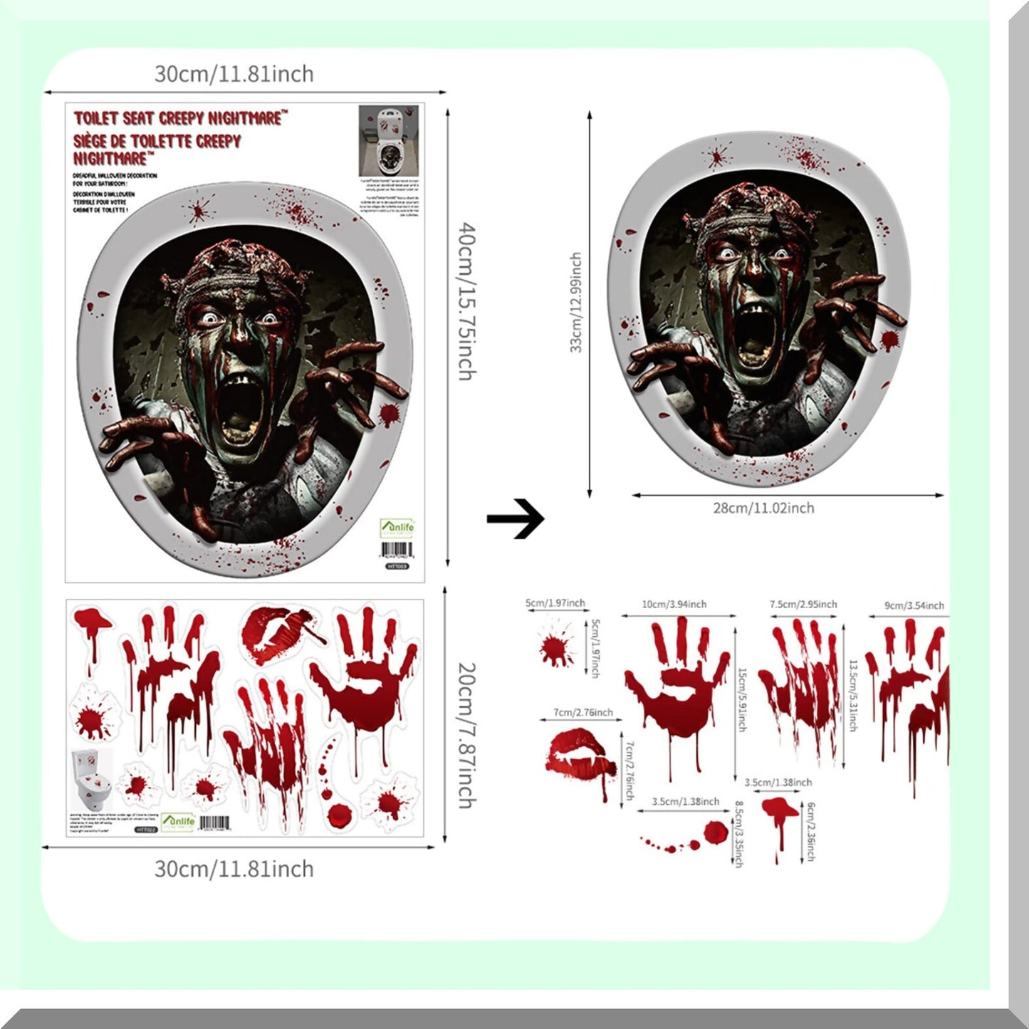 Zombie Scream Tet Lid Decals Brown Bloody Bathroom Rat Vinyl