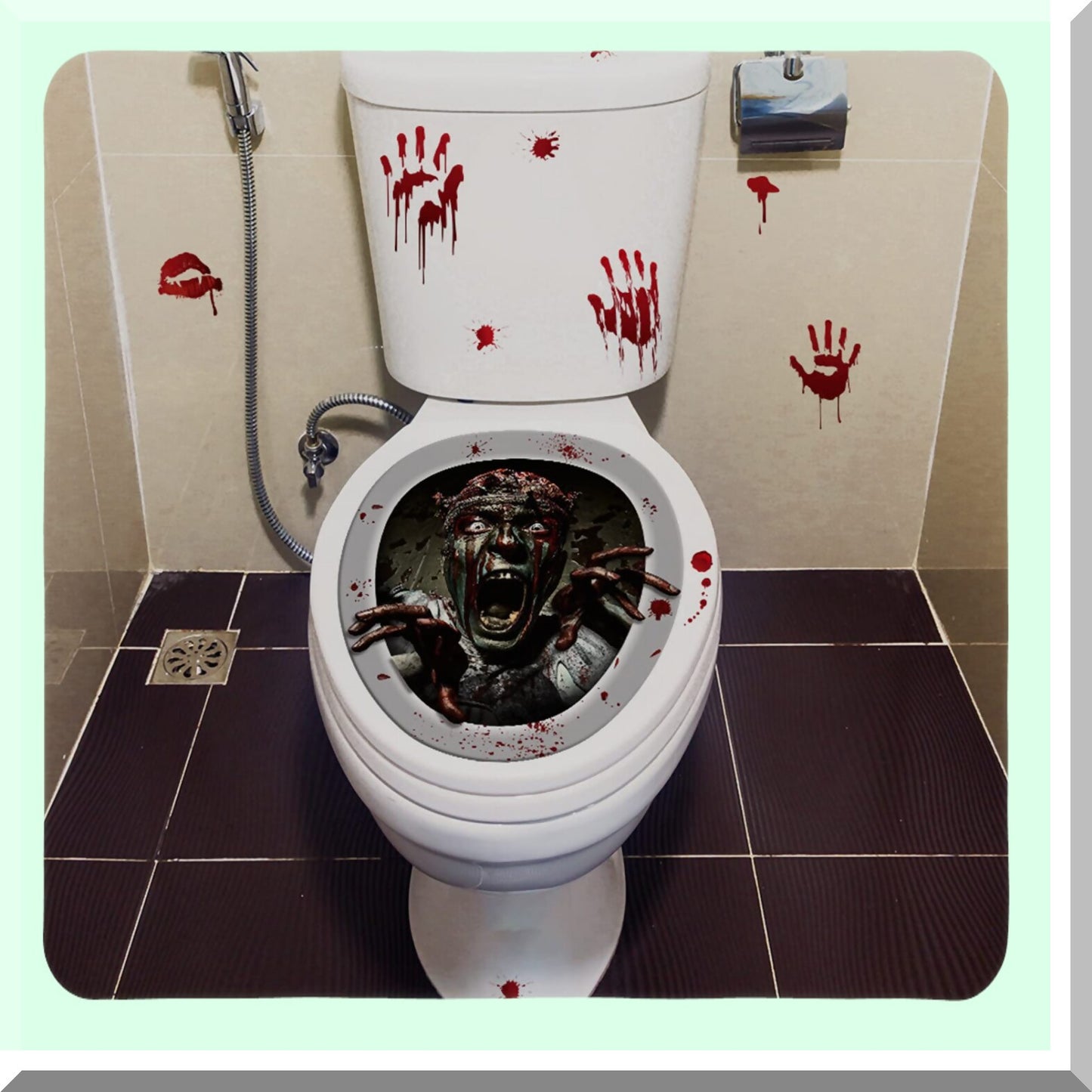 Zombie Scream Tet Lid Decals Brown Bloody Bathroom Rat Vinyl
