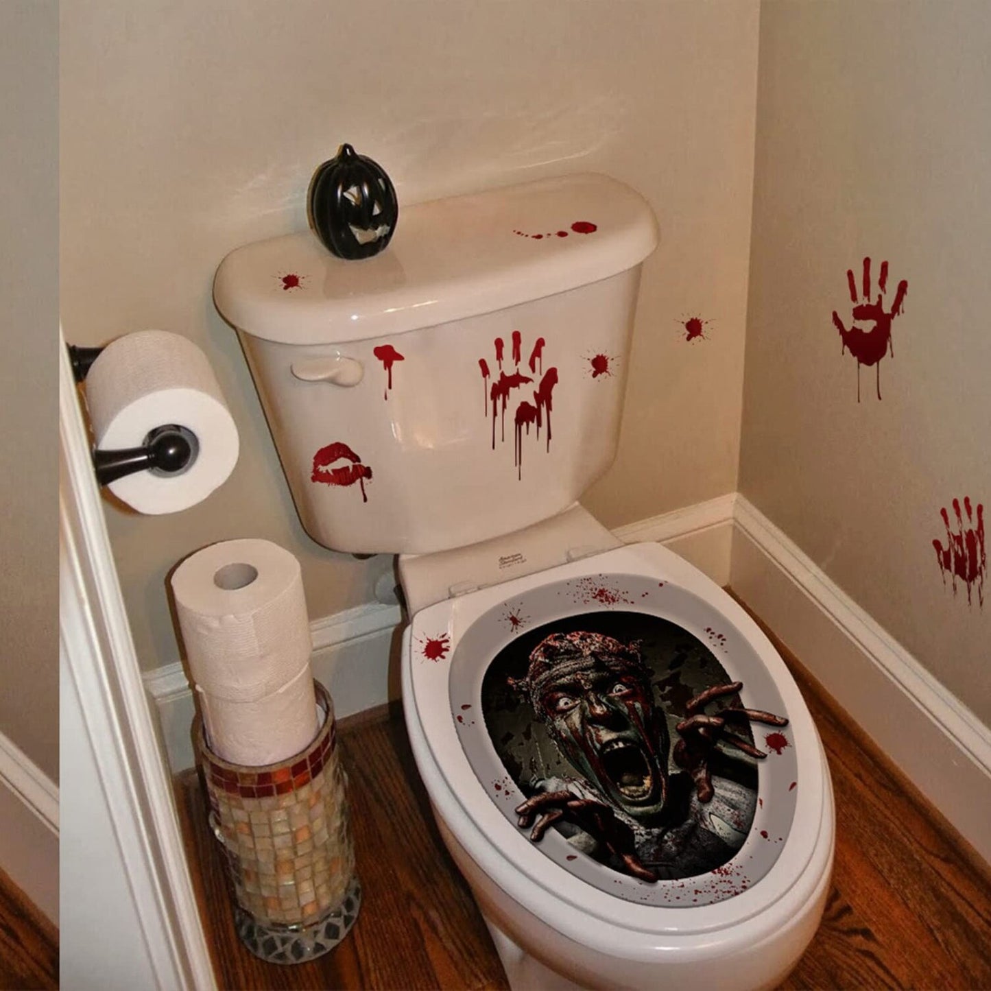 Zombie Scream Tet Lid Decals Brown Bloody Bathroom Rat Vinyl