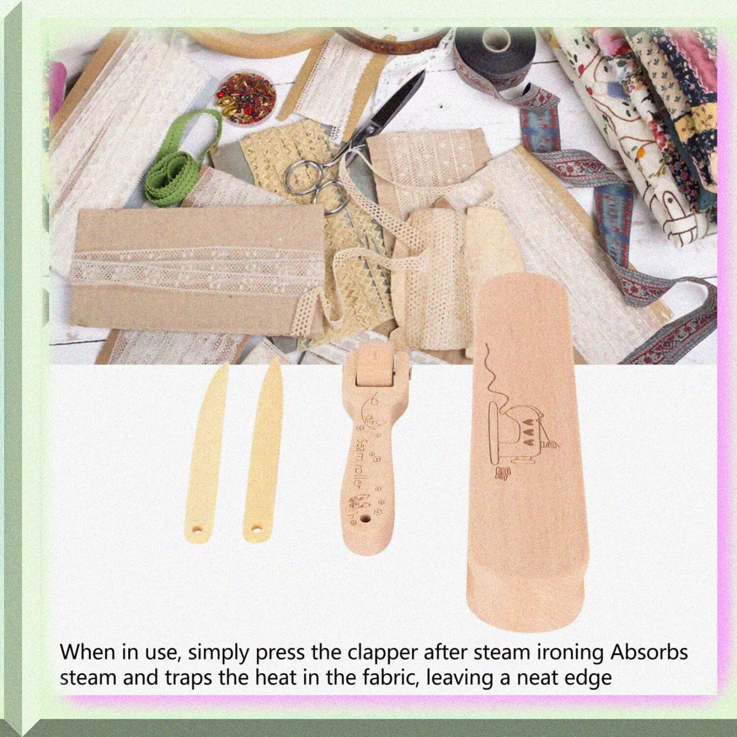 Wooden Sewing Tools Set with Clapper, Roller, and Turners