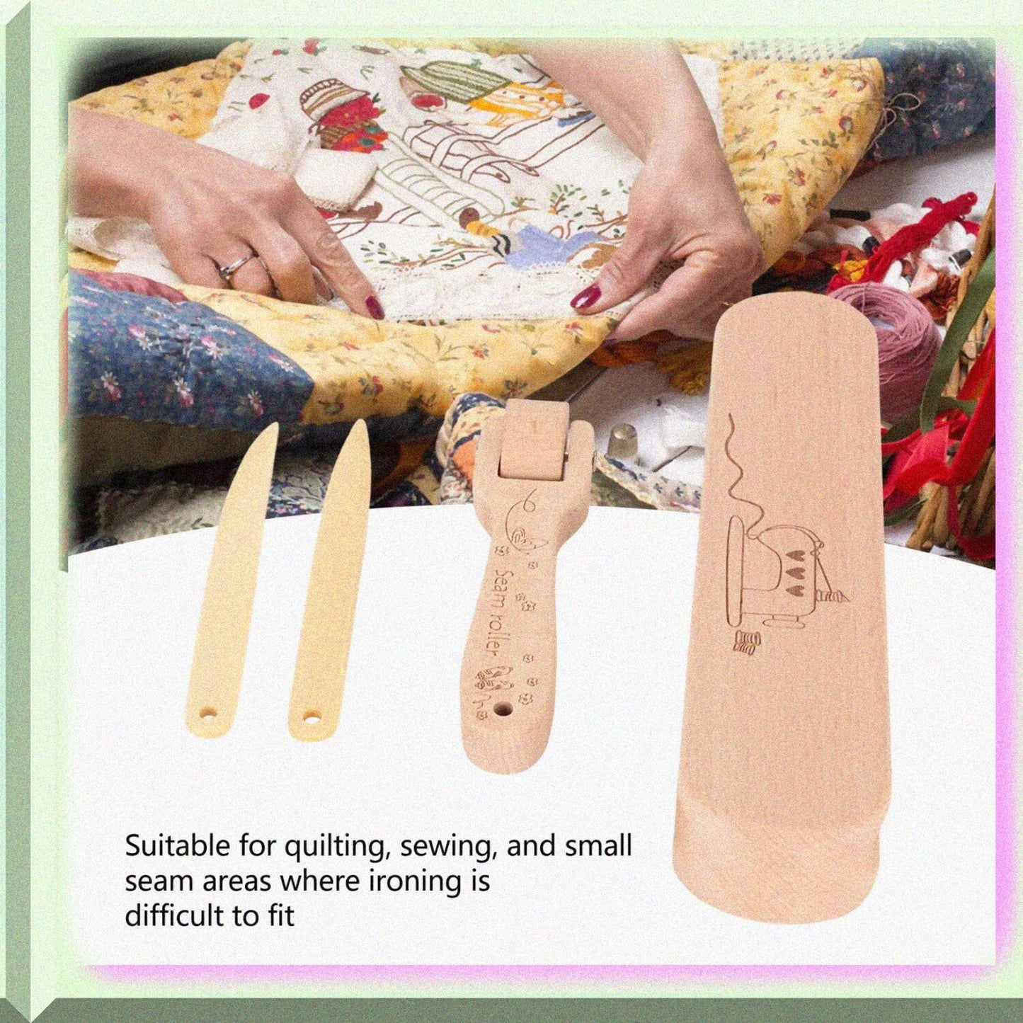 Wooden Sewing Tools Set with Clapper, Roller, and Turners