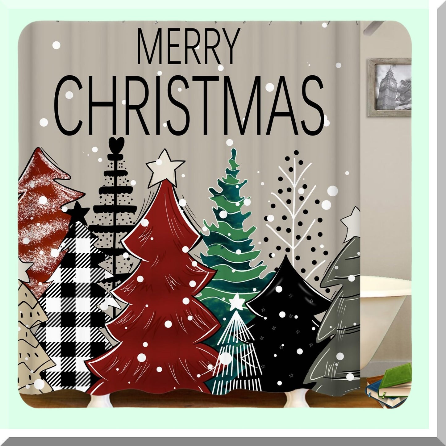 Shower Curtain Set with Rugs, Xmas Tree Snowflake
