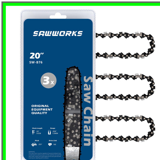 Durable 20 Inch Chainsaw Chain Set for Stihl, Blue Max, Oregon Compatibility