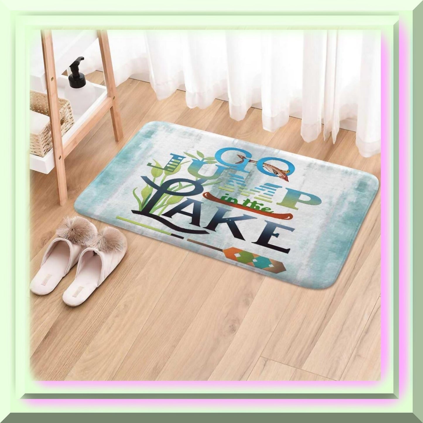 Rustic RV BathMat 17x29 Fish on Teal Non-Slip