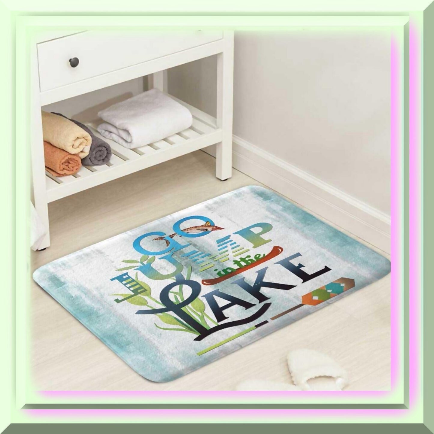 Rustic RV BathMat 17x29 Fish on Teal Non-Slip