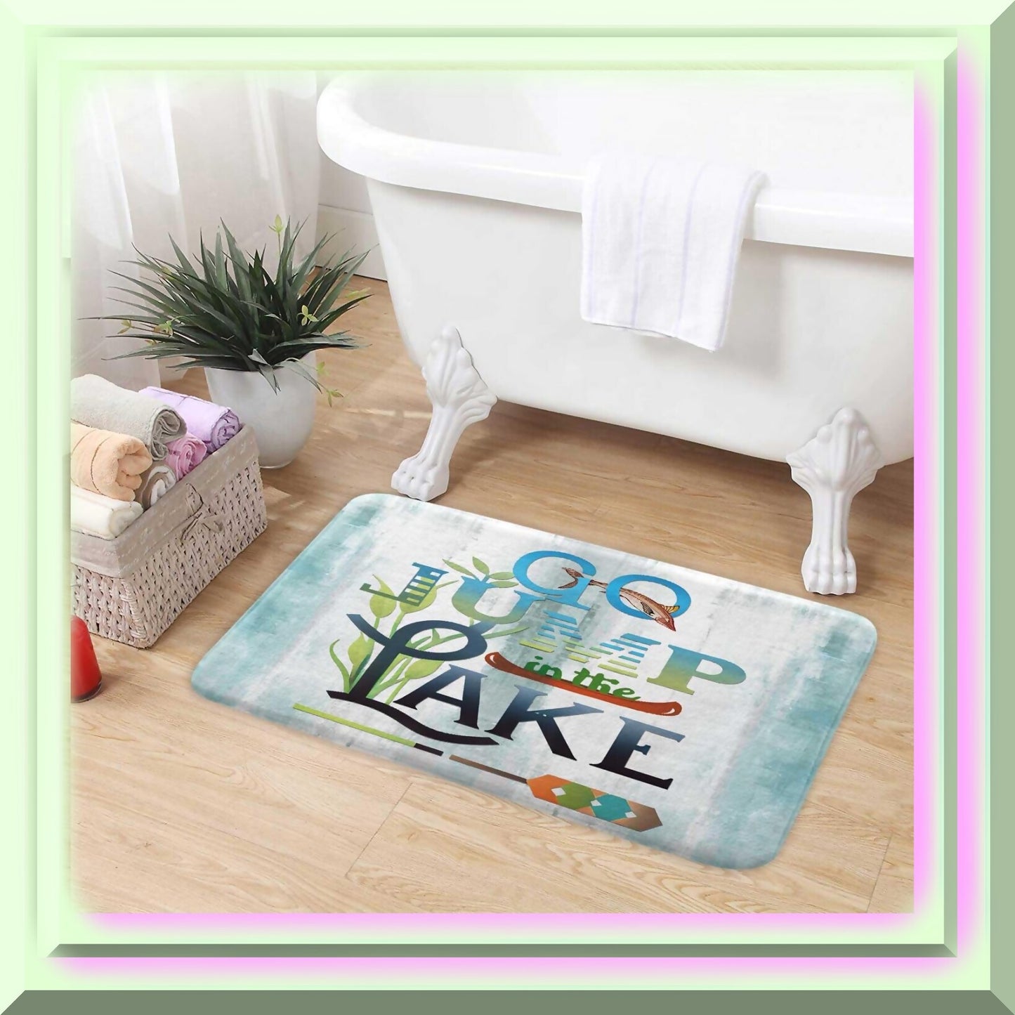 Rustic RV BathMat 17x29 Fish on Teal Non-Slip