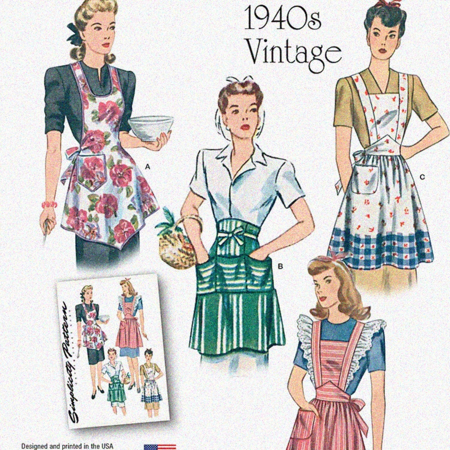 1940s Women's Apron Sewing Pattern Kit Sizes S-L