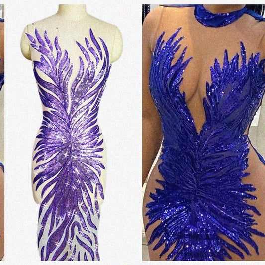 Purple Sequin Lace Collar Fabric Trim 17.8x52.8 inches