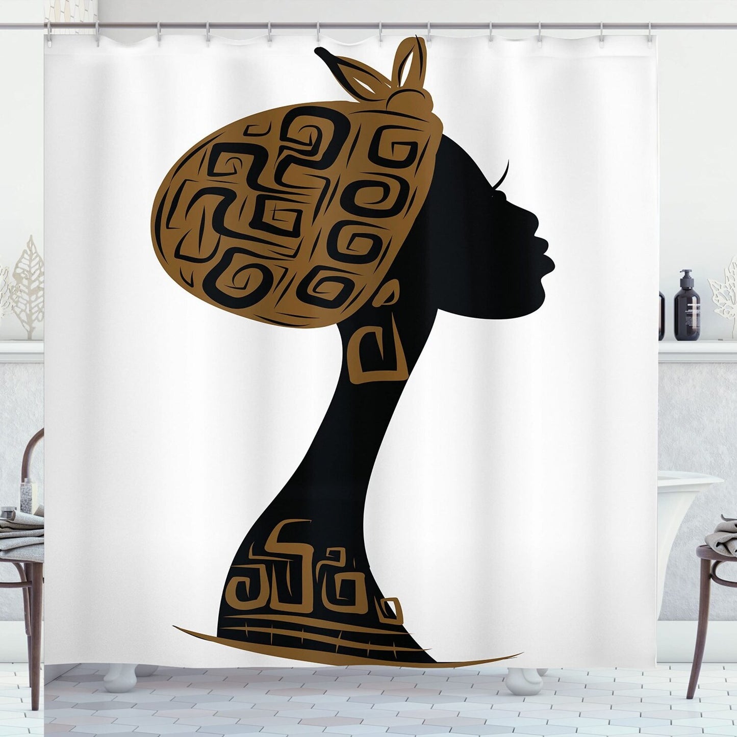 African Face Profile Shower Curtain 69x70 inches