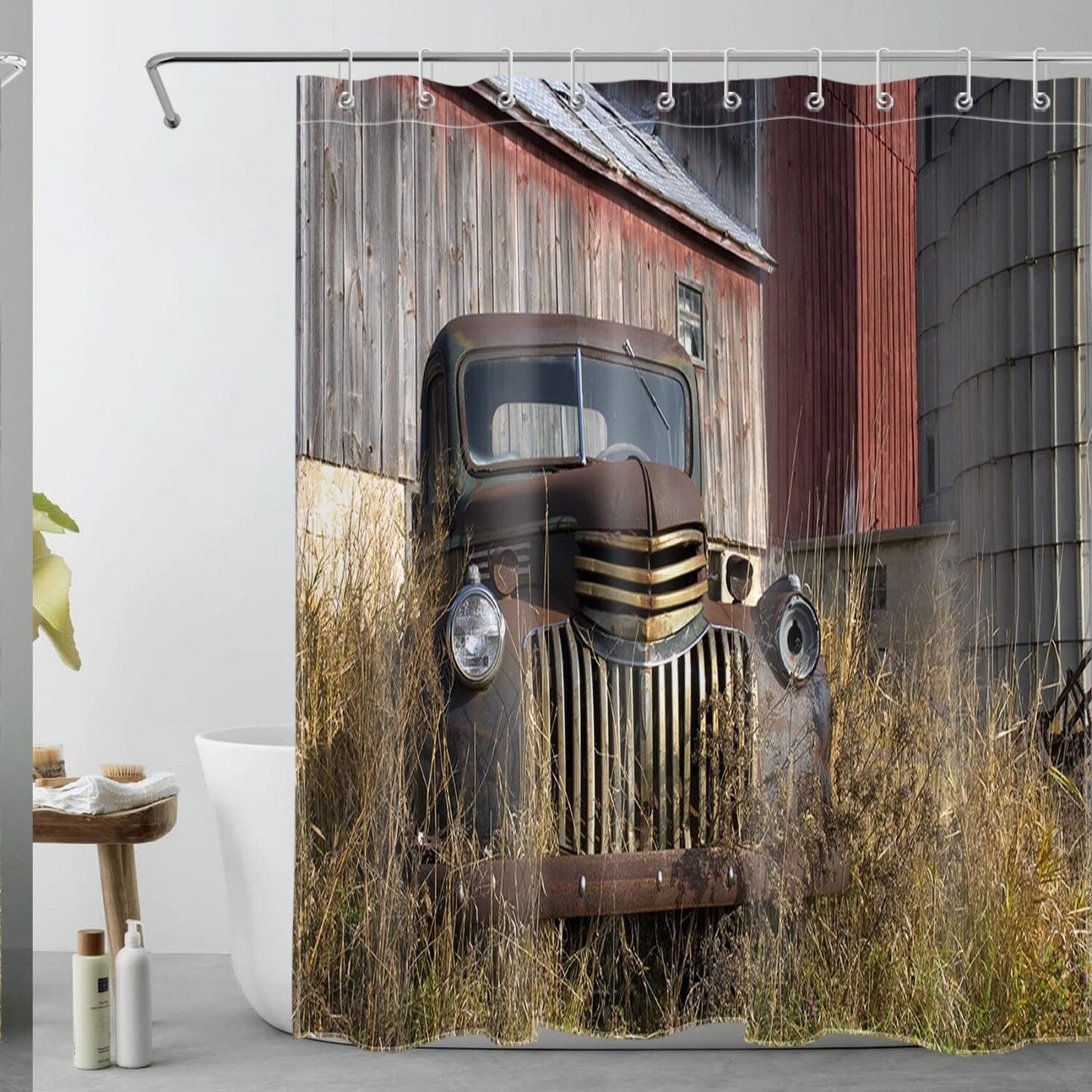 Vintage Truck Dark Brown Shower Curtain 60x72 Inches