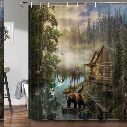 Forest Bear Shower Curtain 69x70 Waterproof Fabric