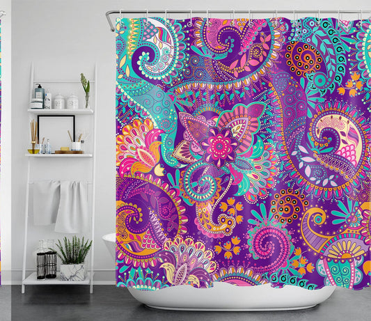 Bohemian Colorful Floral Shower Curtain 72"x72"