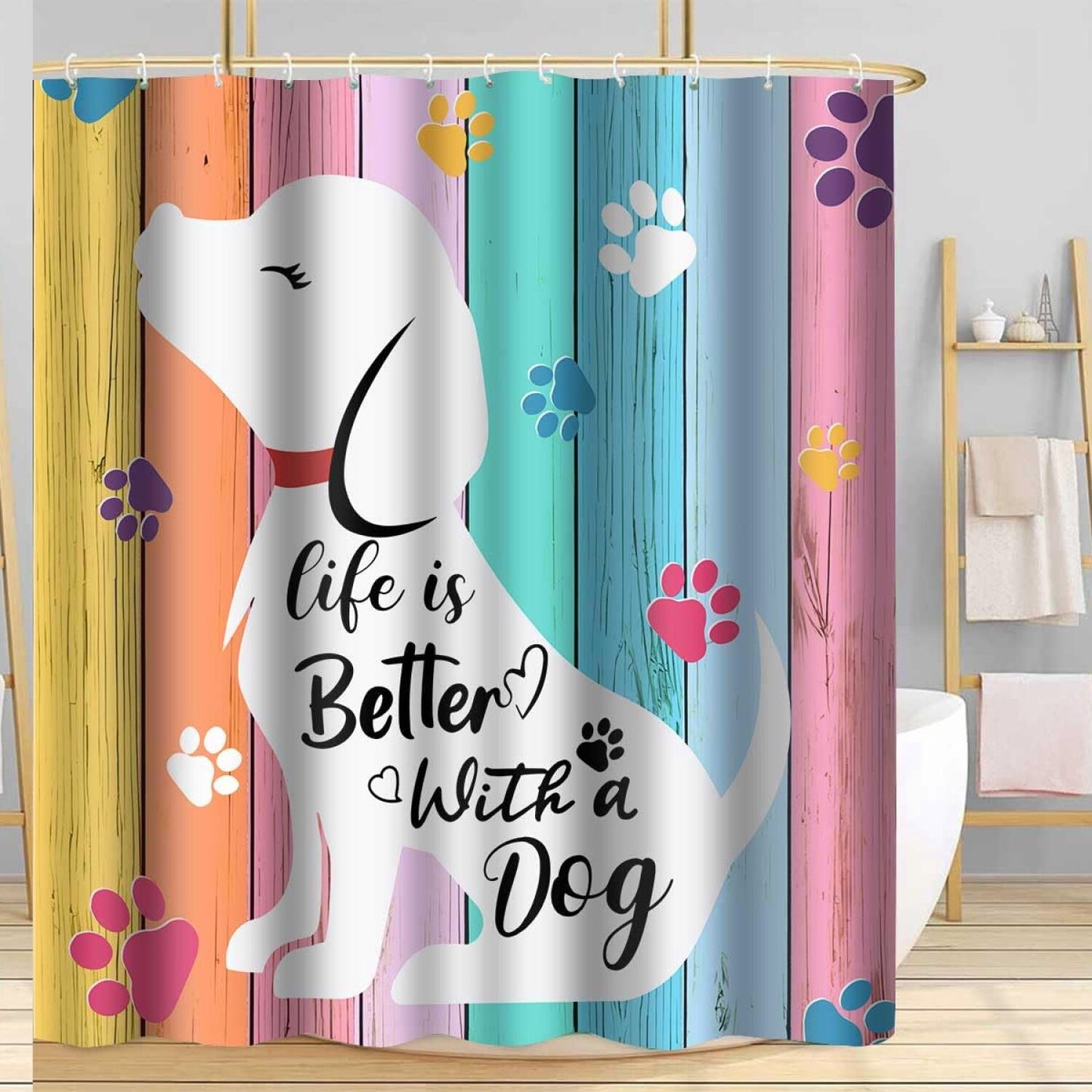 Dog Shower Curtain 72x72 Inch Polyester Colorful Paws