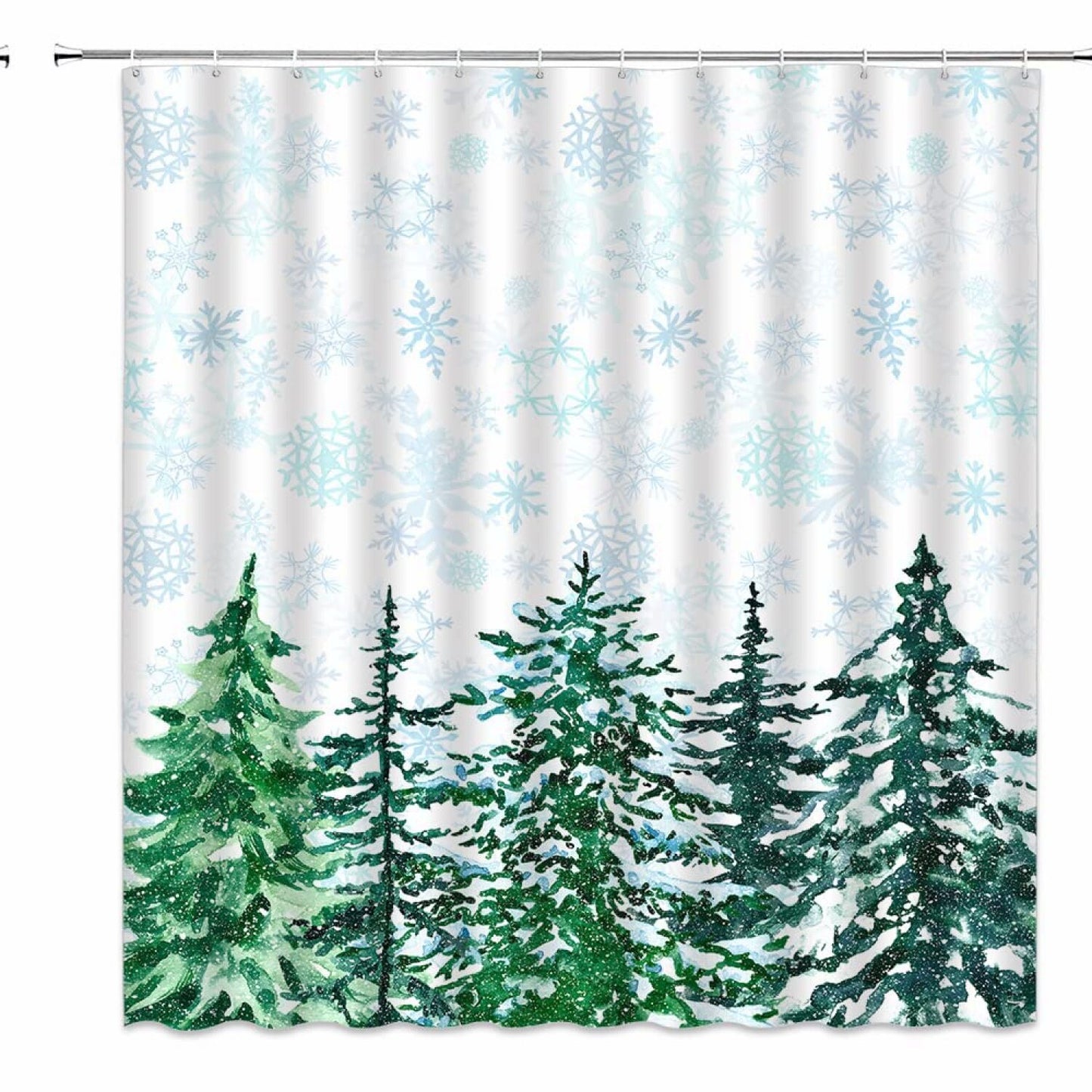 Green Pine Tree Blue Snowflake Shower Curtain 70"x70"