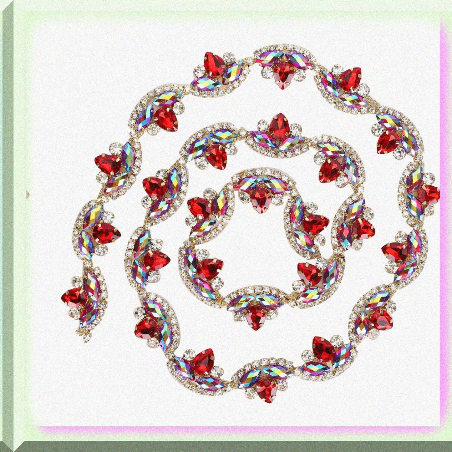 Flower Shaped Red Crystal Rhinestone Chain 91cm