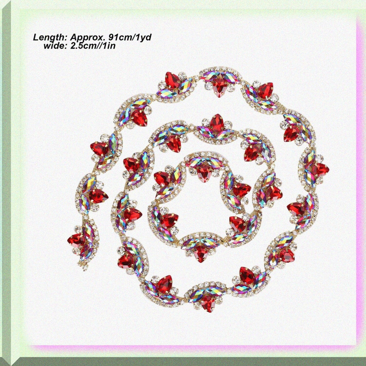 Flower Shaped Red Crystal Rhinestone Chain 91cm