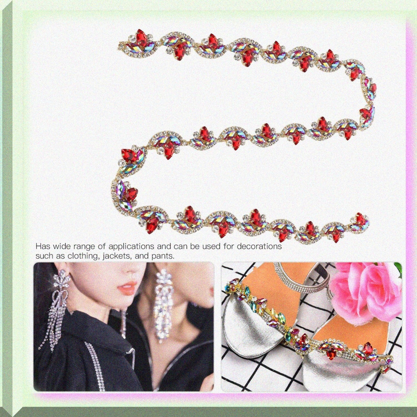 Flower Shaped Red Crystal Rhinestone Chain 91cm