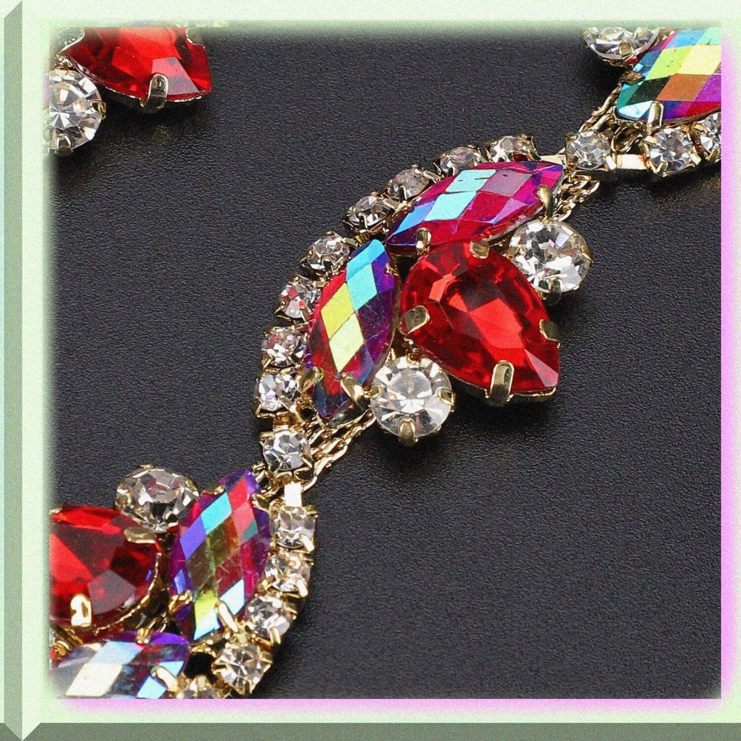 Flower Shaped Red Crystal Rhinestone Chain 91cm