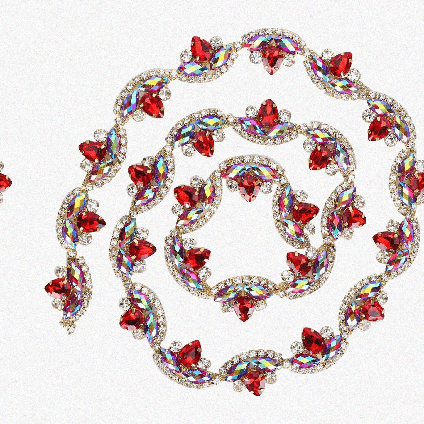 Flower Shaped Red Crystal Rhinestone Chain 91cm