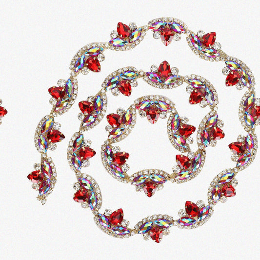 Flower-Shaped Red Crystal Rhinestone Chain 91cm