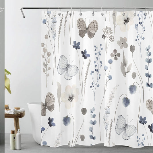 Grey Butterfly Watercolor Shower Curtain 60x72 inches