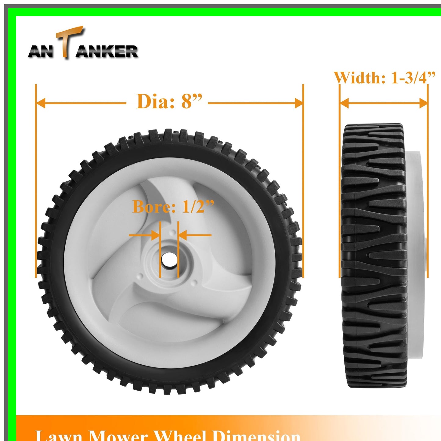 Self Propelled Lawn Mower Drive Wheels Replacement 8" x 1-3/4" 2 Pack