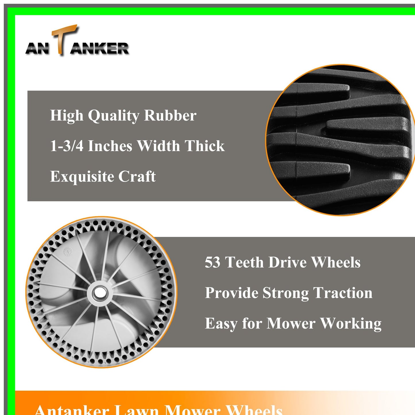 Self Propelled Lawn Mower Drive Wheels Replacement 8" x 1-3/4" 2 Pack