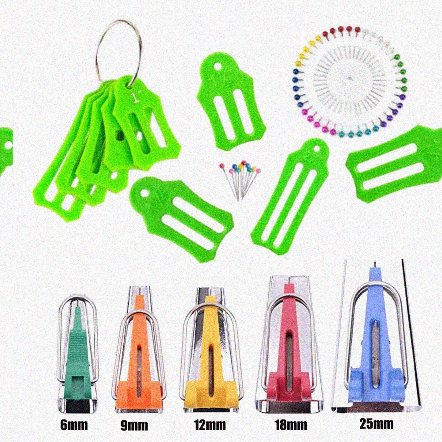 Set of 15 Bias Tape Maker Tools with 40 Pins and Jelly Roll Sasher