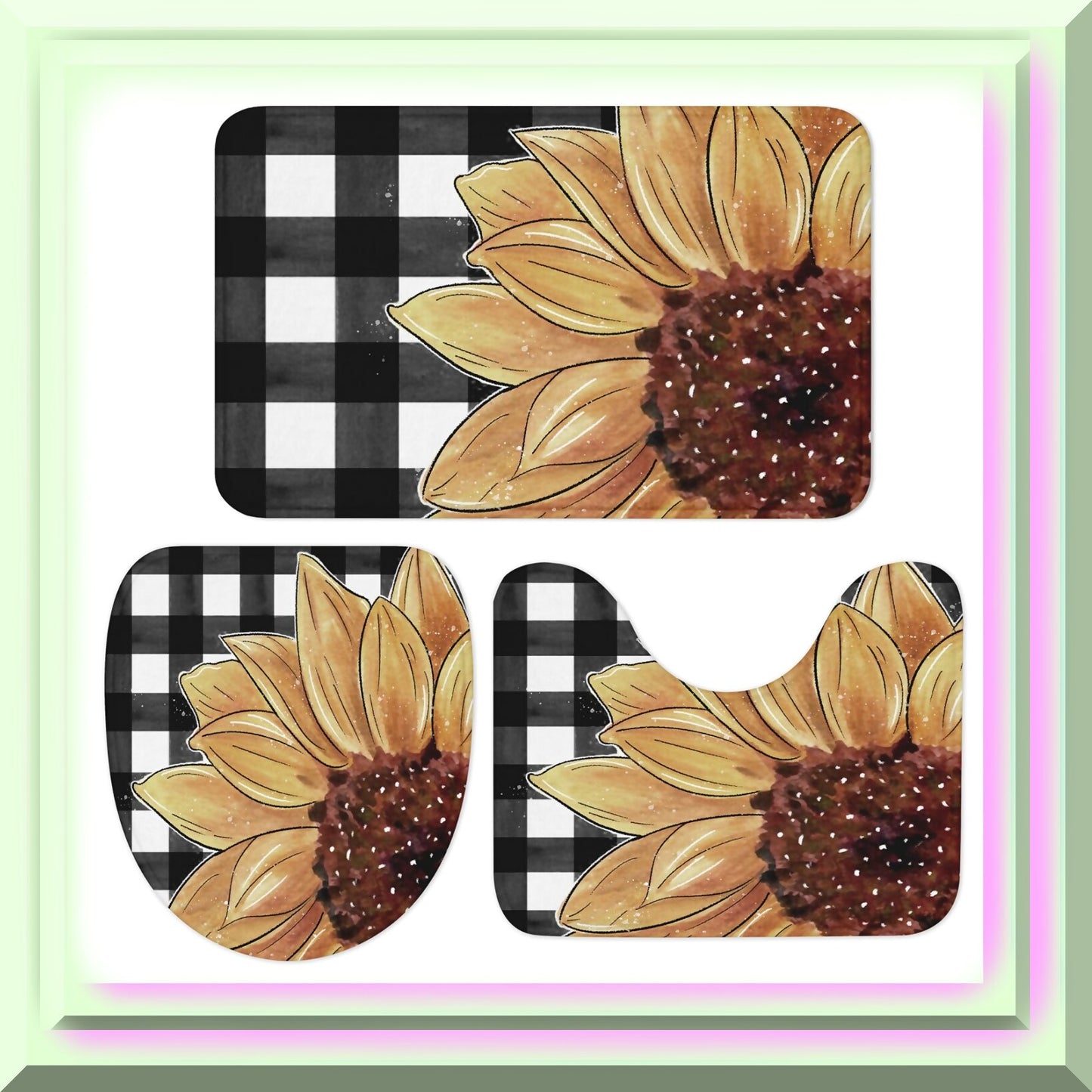 Vintage Black White Buffalo Sunflowers 3-Piece Bathroom Rug Set