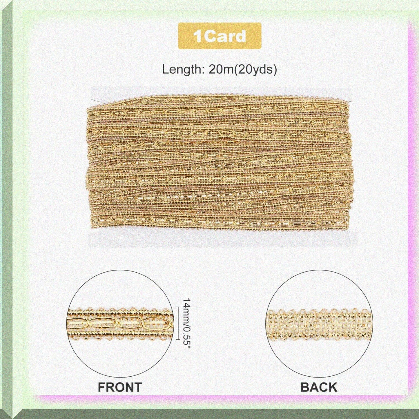 21.8 Yards Gold Shiny Lurex Gimp Braid Trim 14mm