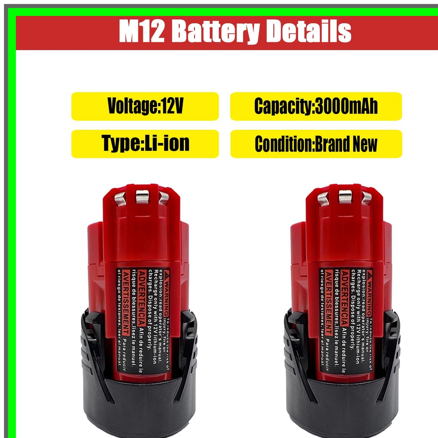 12V 3.0Ah Battery Replacement for Milwaukee Power Tools - 2 Pack